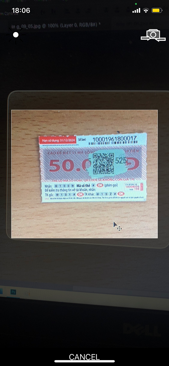 Quét mã QR trên thẻ cào