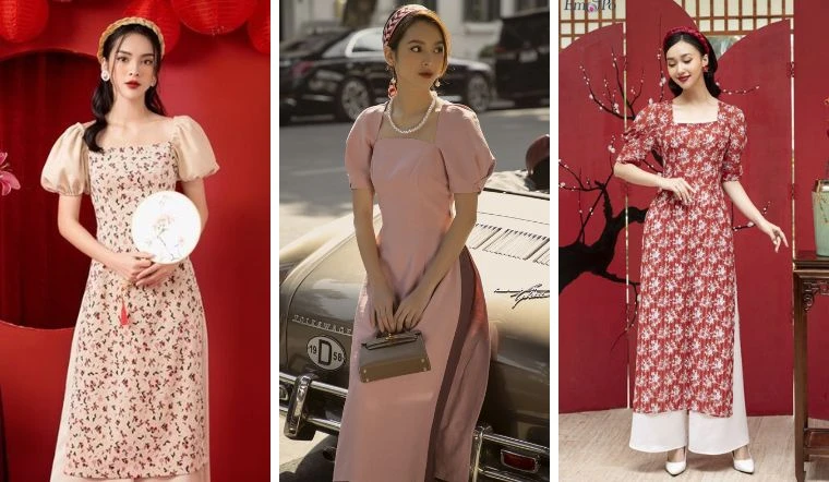 7 mẫu áo dài cổ vuông phong cách nhất hiện nay