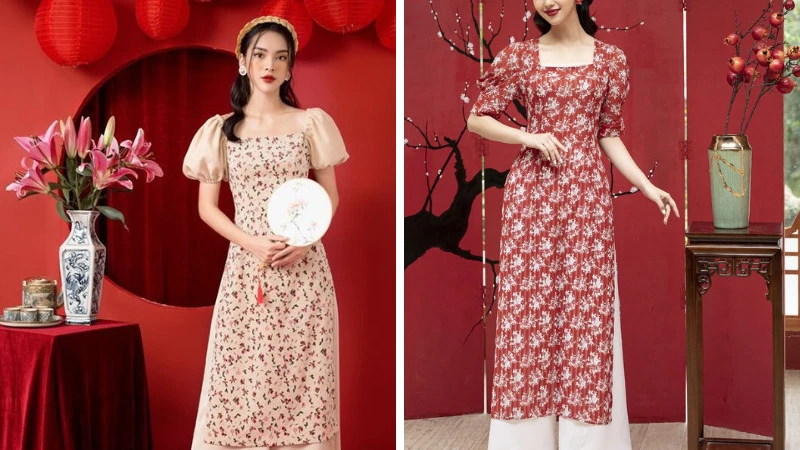 7 mẫu áo dài cổ vuông phong cách nhất hiện nay