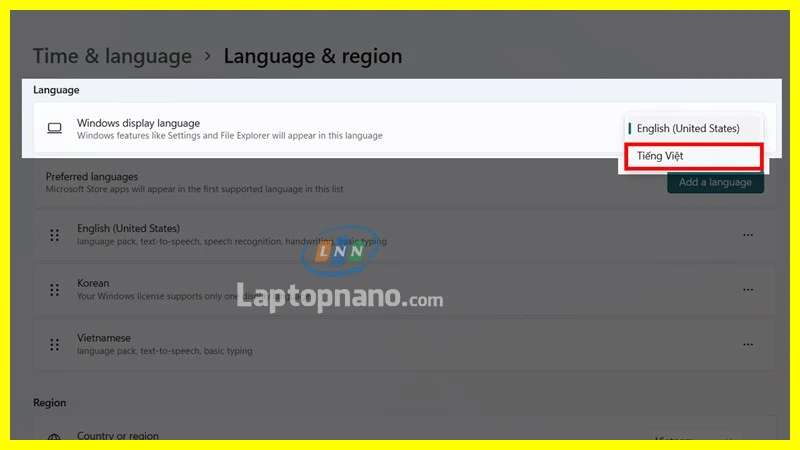 Cách cài đặt ngôn ngữ tiếng việt cho máy tính laptop win 11