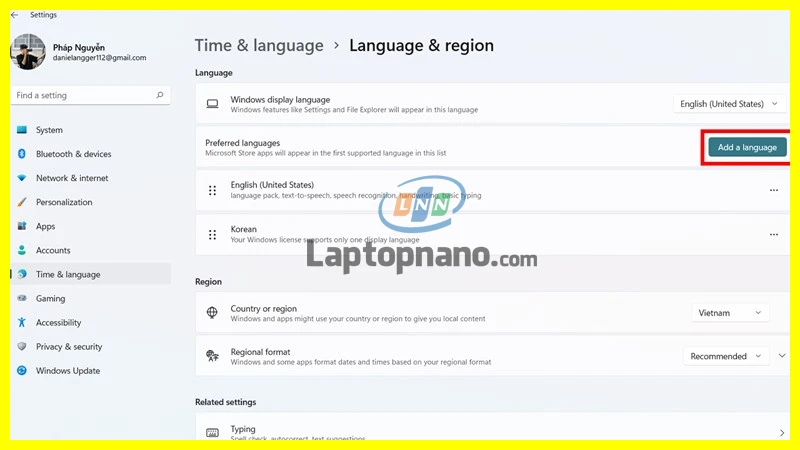 Cách cài đặt ngôn ngữ tiếng việt cho máy tính laptop win 11
